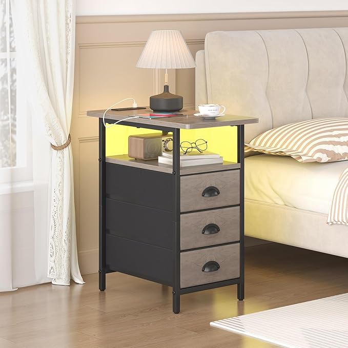 End Table with Charging Station, LED Side Tables with USB Ports and Outlets - Image 7