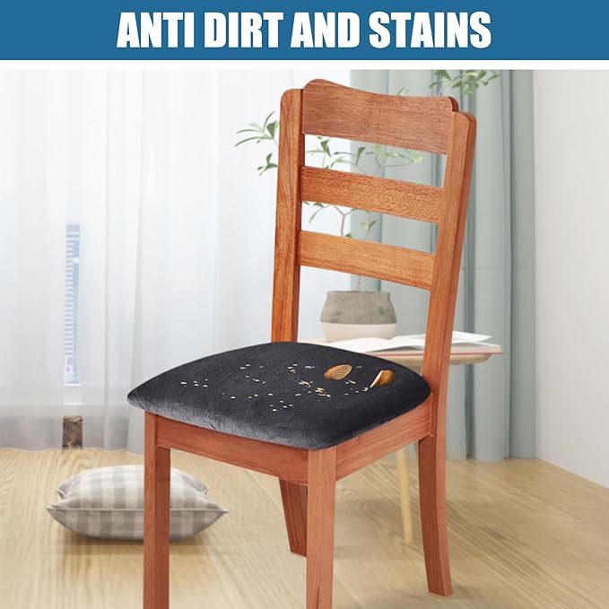 Smiry Velvet Seat Covers for Dining Room Chair Set of 2, Stretch Fit Removable - Image 3