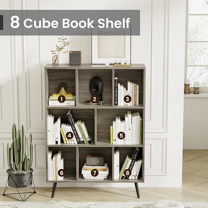 Bookshelf, 3-Tier 8 Cube Open Wooden Book Shelf - Image 4