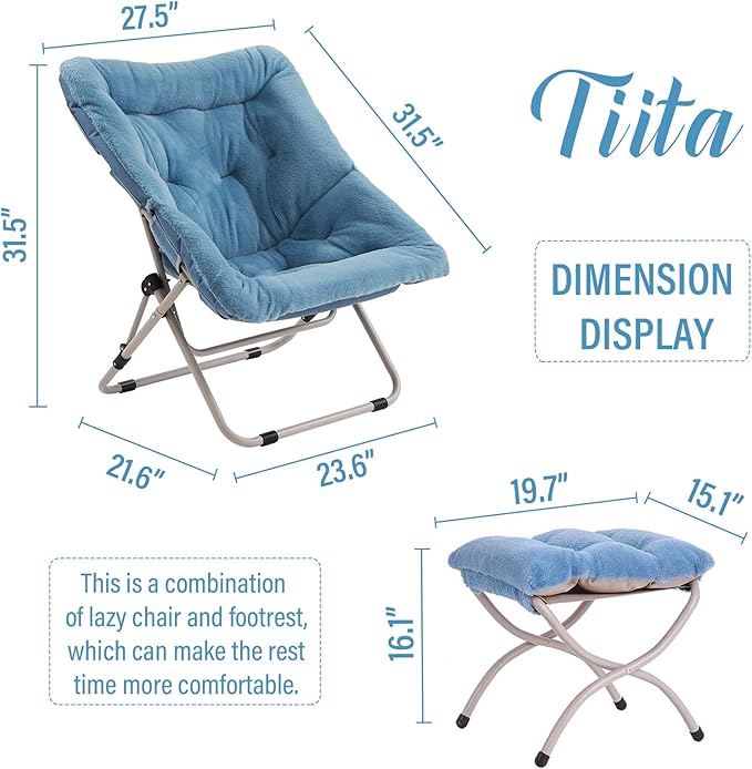 Tiita Folded Chair with Ottoman, Soft Faux Fur Oversized Folding Accent Chair - Image 3