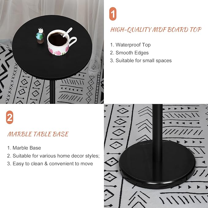 smusei Drink Tables for Small Spaces Pedestal Side Table Set of 2 Small Round - Image 3
