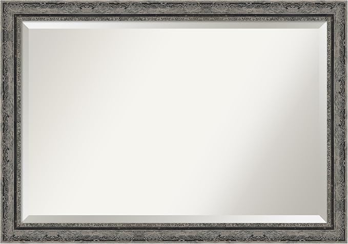 Amanti Art Bathroom Mirror for Over Sink, 29x41 Filigree Matte Black Rectangle by AmantiArt