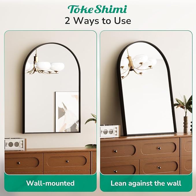 TokeShimi 26x38 Black Arched Mirror Bathroom - Image 5