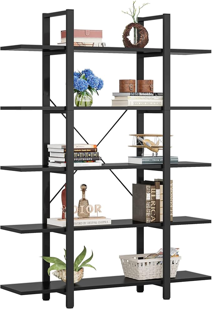 Tribesigns 5-Tier Bookshelf, Vintage Industrial Style Bookcase 72 H x 12 W x by Tribesigns