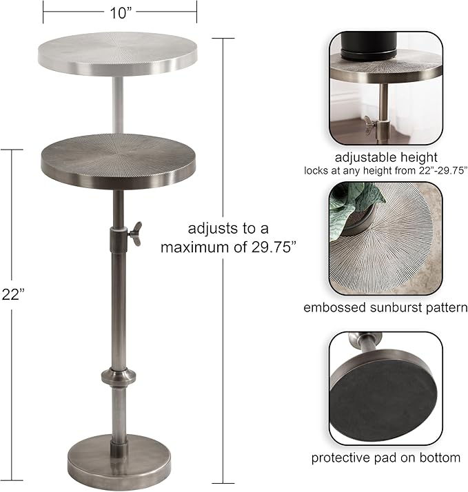 Kate and Laurel Engles Traditional Adjustable-Height Pedestal Drink Table; 10 x - Image 3