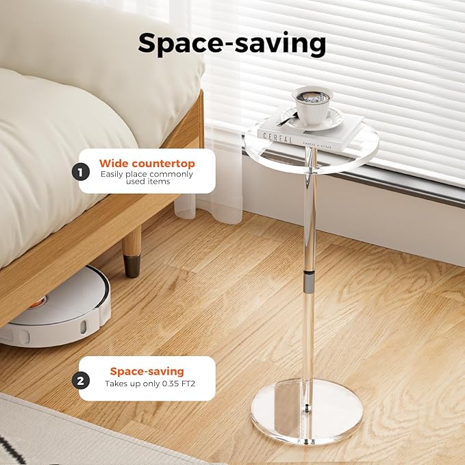 Acrylic Drink Table for Small Spaces, Round End Table for Living Room, Easy - Image 4