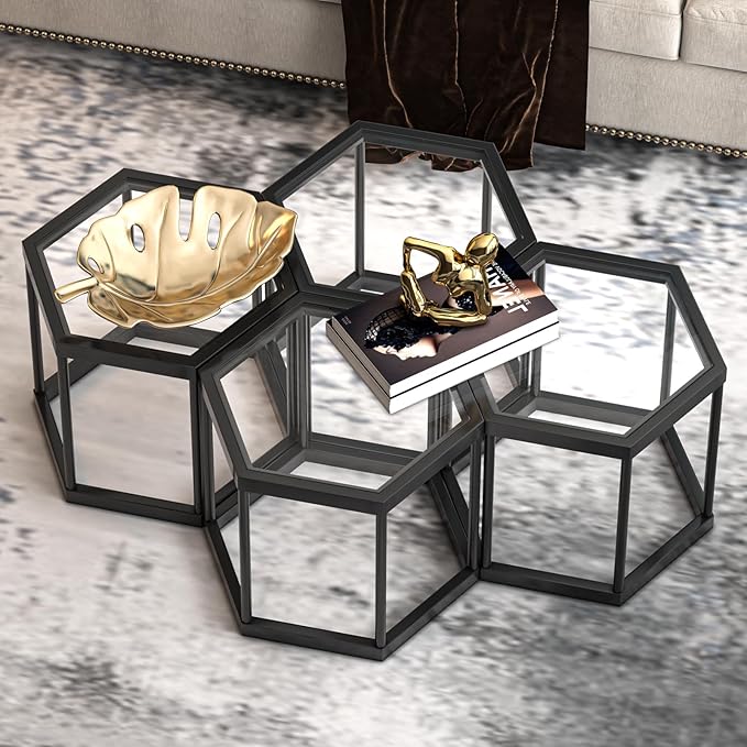 Coffee Table Glass Modern Coffee Table, Hexagon Free Combination Glass Center - Image 4