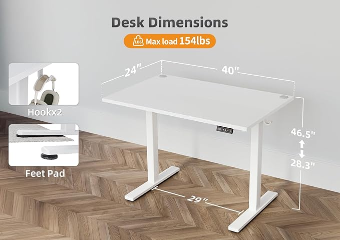 Seang Standing Desk with Adjustable Height, 40x24 Inch Electric Stand Up Desk - Image 3