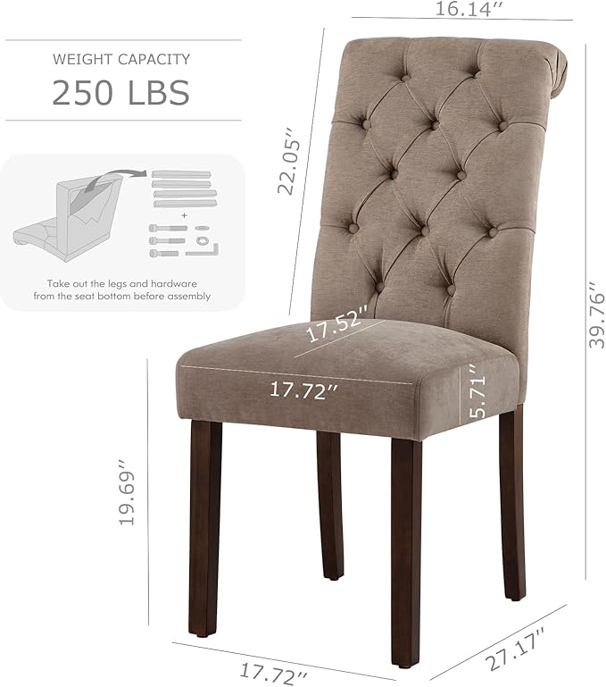 COLAMY Button Tufted Dining Chairs Set of 6, Parsons Upholstered Fabric Dining - Image 3
