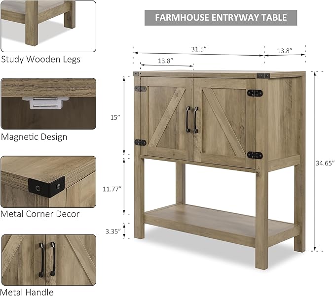 Sofa Table Console Table, Coffee Bar Cabinet, 31.5 L x 13.8 D x 34.65 H - Image 2