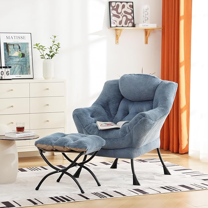 Cozy Lazy Chair and Ottoman, Large Contemporary Accent Lounge Chair Set - Image 6