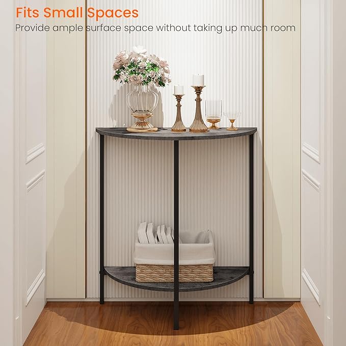 Homode Rustic Grey Farmhouse Half Moon Table, Small Entryway Table - Image 6