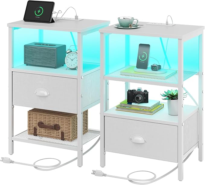 Sthmec Nightstands Set of 2, LED Bedside Tables by Unknown