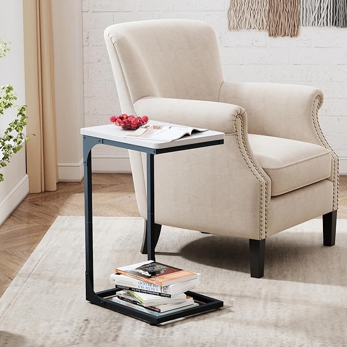 QEEIG C Table Side Table Set of 2 Living Room Sets C Shaped Couch Tray End - Image 5