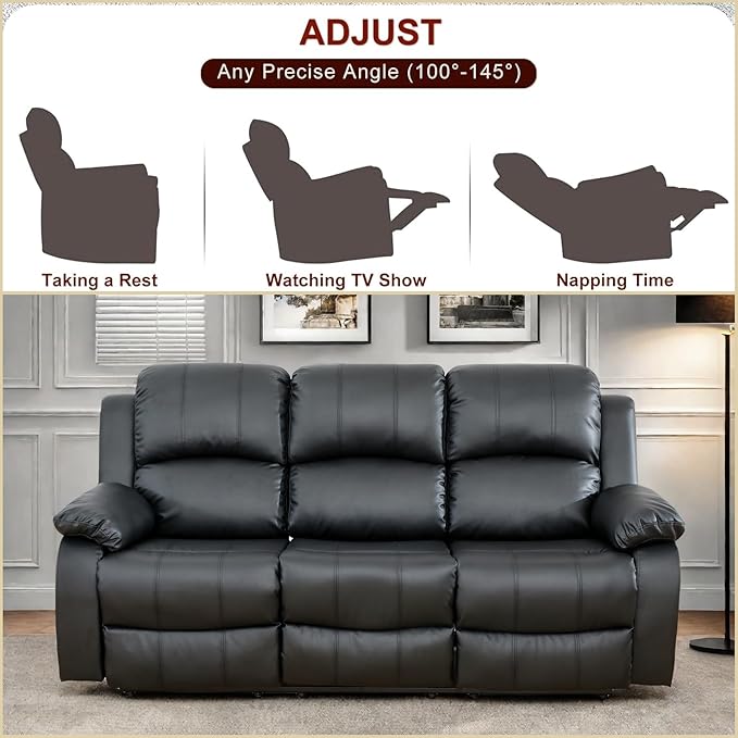Leather Recliner Sofa Couch, 3-Seater Home Theater Seating Reclining Sofa - Image 4