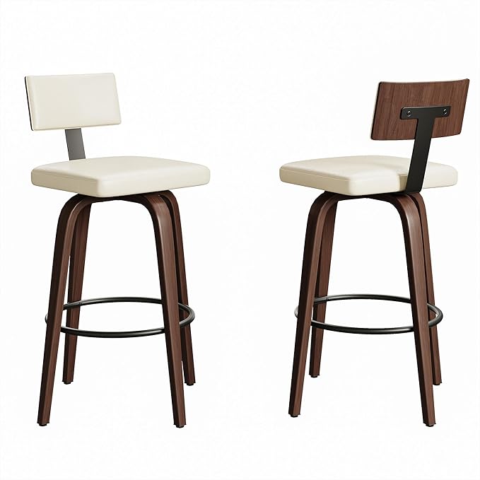 IRONCK Counter Height Bar Stools Set of 2, Wood Texture Bent Legs, Mid-Century - Image 9
