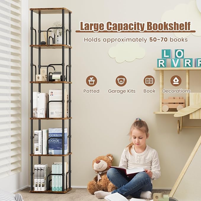 5 Tier Square Rotating Bookshelf, 360 ° Display Stackable Spinning Bookshelf - Image 3