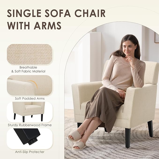 COLAMY Modern Accent Chair for Living Room, Upholstered Fabric Accent Armchair - Image 6