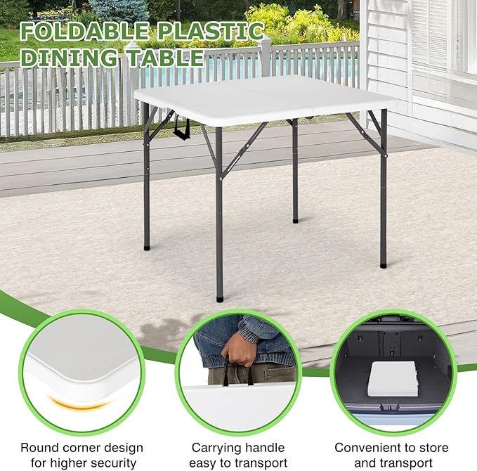 BestOffice Outdoor 34" Folding Card Table Plastic Table Portable Square Height - Image 6