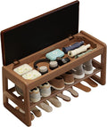 Shoe Rack Bench with Leather Cushion, 2 Tiers Shoe Bench with Flip-Top Storage by AQIMUELE-Solidwoodfurniture