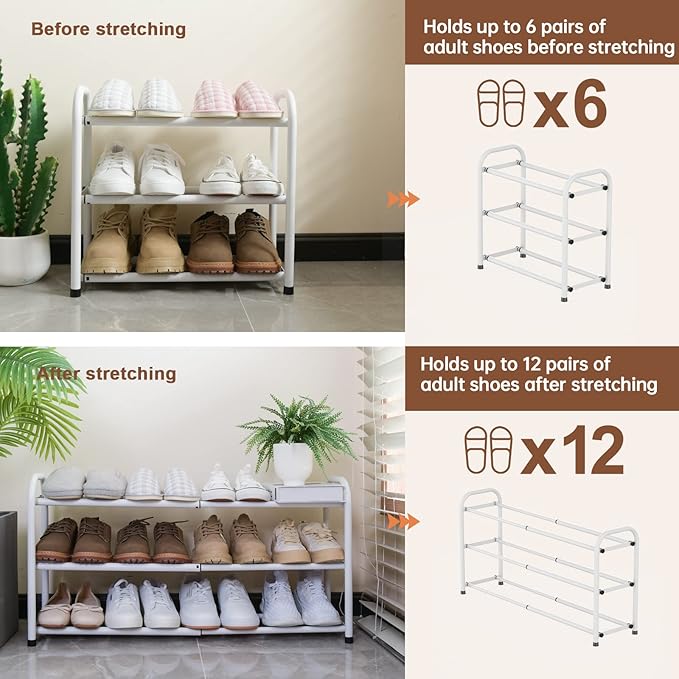 Gonfoam 3-Tier Expandable Shoe Rack, Adjustable Shoe Shelf Storage Organizer - Image 6