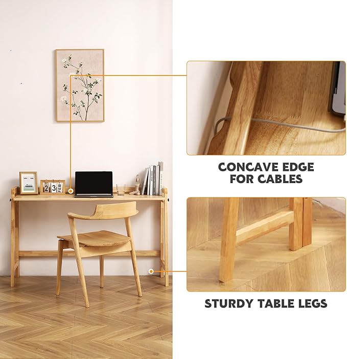Solid Wood Folding Desk Mid Century Modern Table, Simple Study Makeup - Image 4