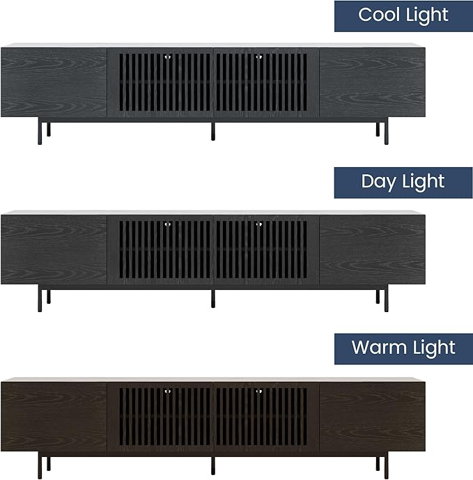 POVISON Mid Century Modern Sintered Stone TV Stand, Slatted Media Console TV - Image 5