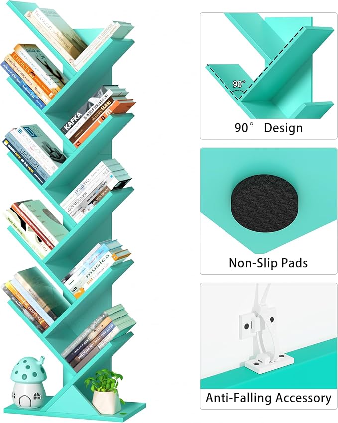 10 Tier Tree Book Shelf, Floor Standing Wood Bookshelf - Image 7