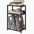 LELELINKY Side Table with Storage, 3 Tier Industrial Wooden Record Player by LELELINKY