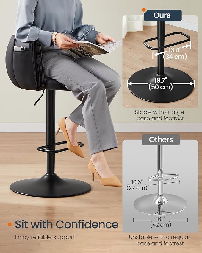 SONGMICS Home 360° Swivel Bar Stools Set of 2, Height Adjustable Barstools - Image 6