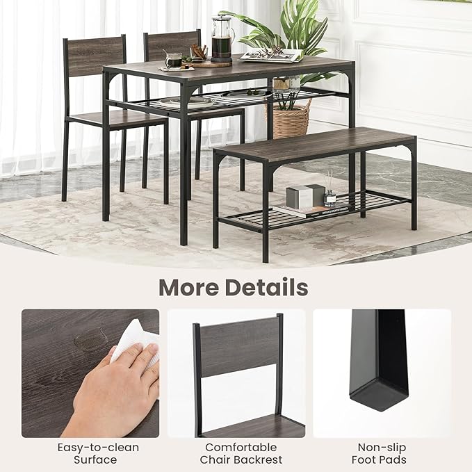 Tangkula Dining Table Set for 4, Kitchen Table and 2 Chairs for 4 - Image 3