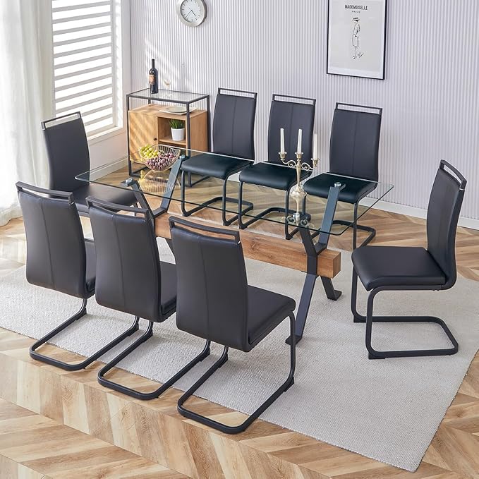 Modern Dining Chairs Set of 8, High Back Black Kitchen Chairs, Faux Leather - Image 2