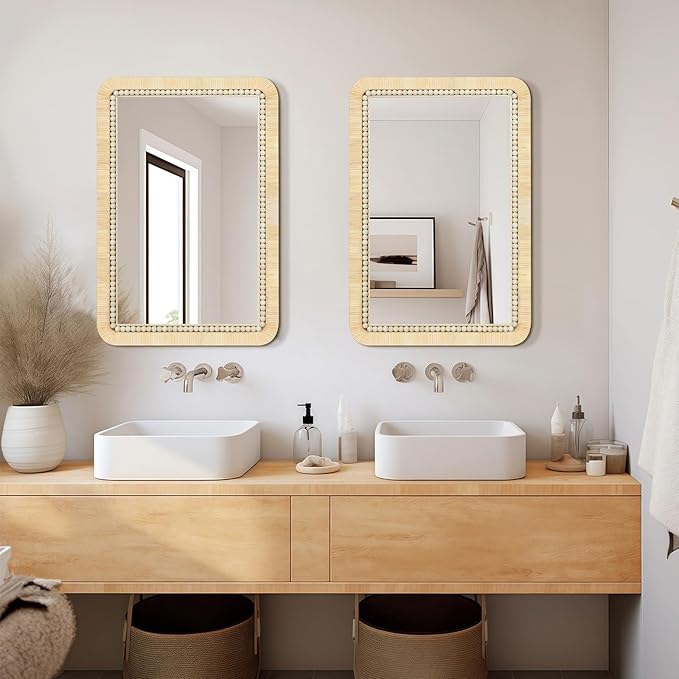 ULIKE Rattan Mirror for Bathroom, 22x30 Inch Rectangle Rustic Farmhouse Wall - Image 7
