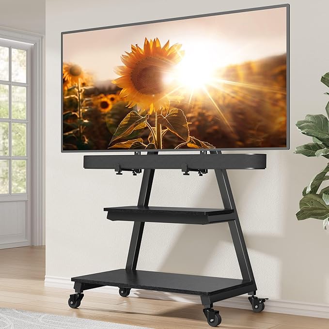Perlegear Mobile TV Stand with Soundbar Mount, Rolling Floor TV Stand with by Perlegear