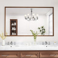 WEER 60X36 Inch Framed Bathroom Mirror, Walnut Rectangular Framed Mirror by WEER