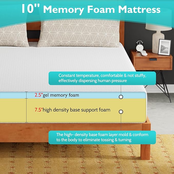FDW | 10 Inch California King Mattress | Medium Firm | Gel Memory Foam Mattress - Image 3