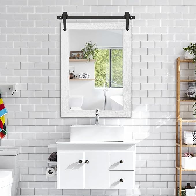 Farmhouse Bathroom Mirror for Over Sink 22”*32”, Barn Door Mirror, Rustic Wall - Image 7