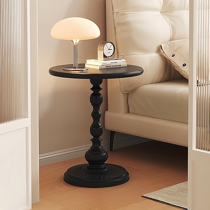 Metal Small End Table, Vintage Matte Black Round Side Table Nightstand - Image 2