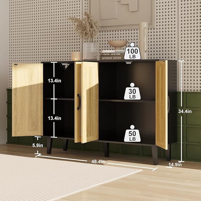 Storage Cabinet with Rattan Trim - Image 3