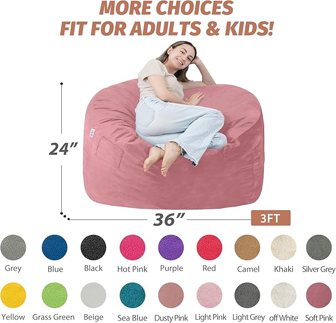 3FT Bean Bag Chair with Ultra Soft Velvet Cover Bean Bag Sofa with Memory Foam - Image 2