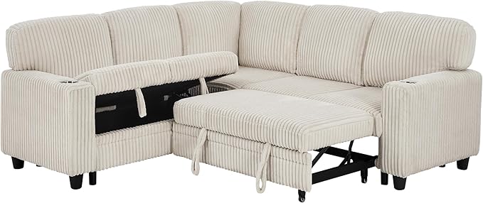Ball & Cast Modular Sectional Sleeper Sofa Bed, L-Shaped Couch W/Pull Out Bed - Image 12