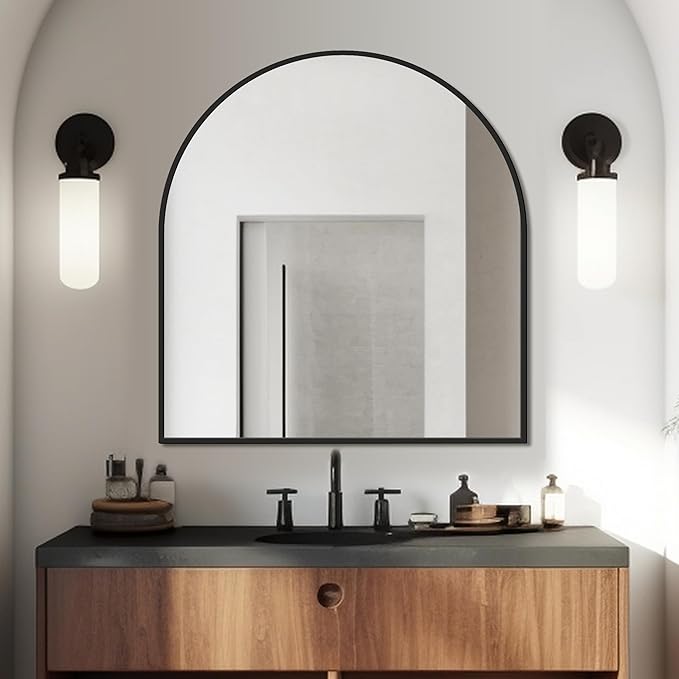 FICTOR Bathroom Vanity Mirror for Wall, 32”x30” Arched Metal Framed Bathroom - Image 3