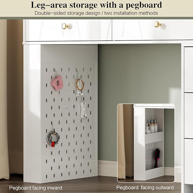 Makeup Vanity Desk with Mirror and Lights, Vanity Desk with 8 Drawers & Storage - Image 3