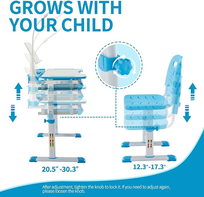 Diroan Kids Functional Desk and Chair Set, Ergonomic Height Adjustable Children - Image 2