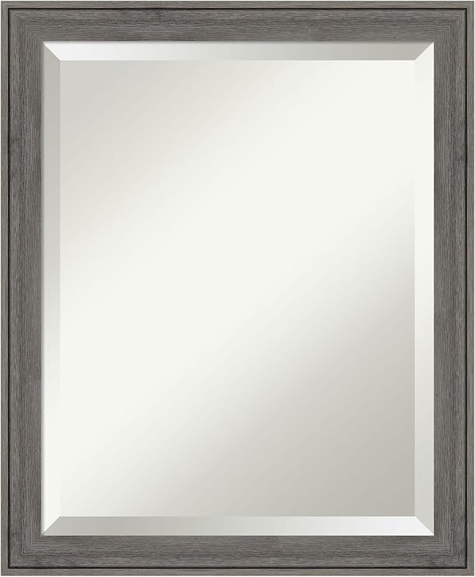Amanti Art Grey Wall Mirror 23x19 Regis Barnwood Grey Narrow Rectangle Bathroom by AmantiArt
