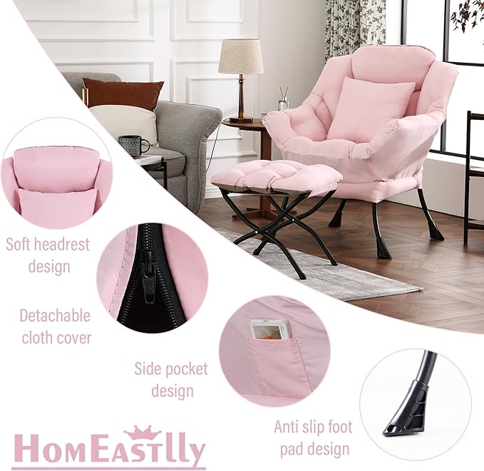 Large Lazy Chair with Ottoman, Accent Reading Chair with a Throw Pillow - Image 6