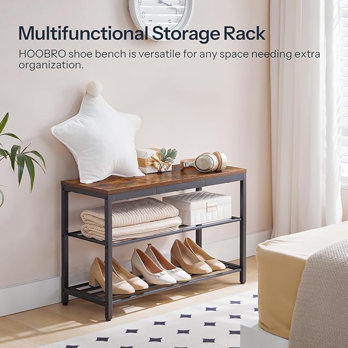 HOOBRO Shoe Storage Bench, 29.5" L Entryway Bench Organizer, 3-Tier Shoe Rack - Image 5
