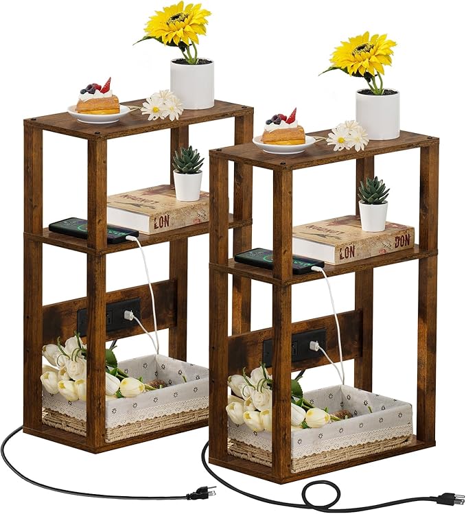 3-Tier Small Narrow Wood Side Table Set of 2 by YUFAM