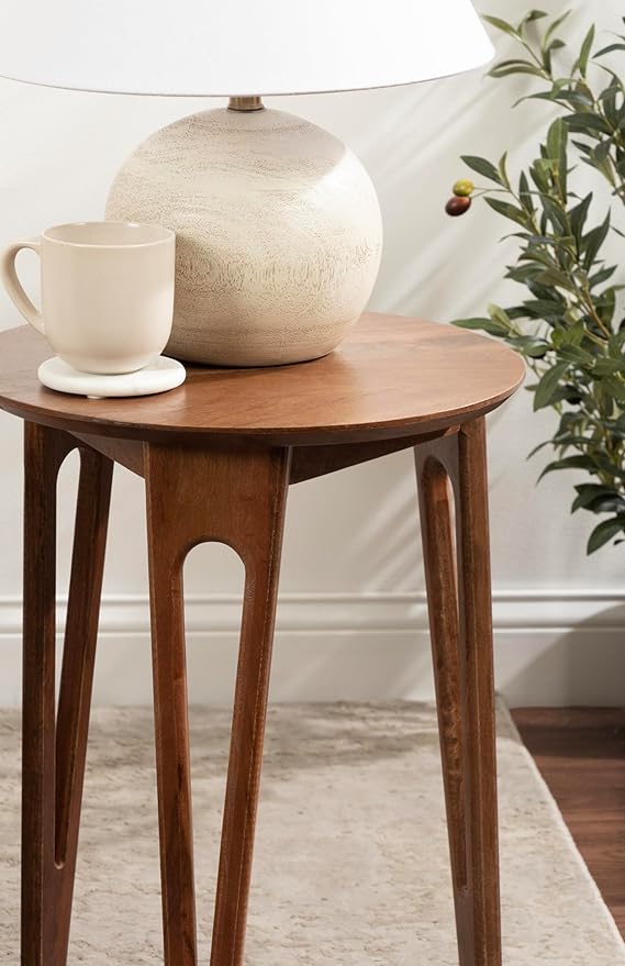 Kate and Laurel Kershaw Mid-Century Modern Round Side Table, Walnut Brown - Image 4