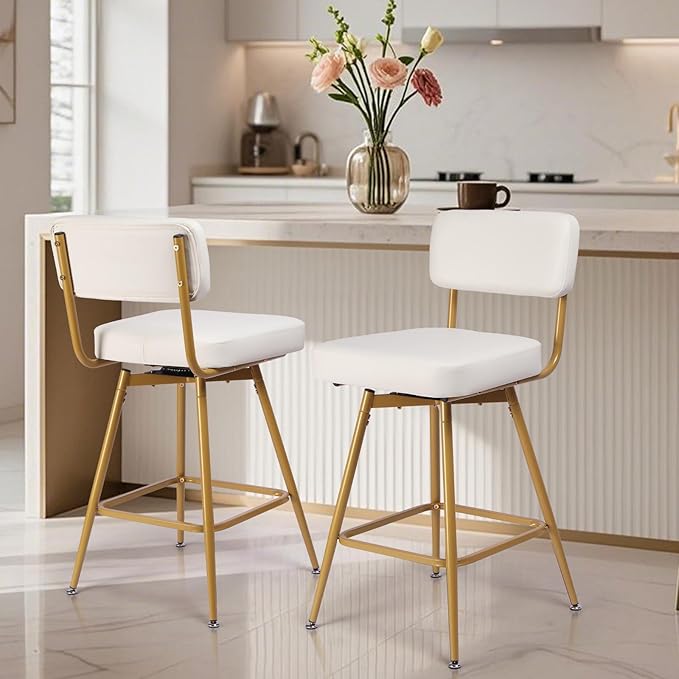 Swivel Counter Height Bar Stools Set of 2, Faux Leather Bar Stools - Image 2